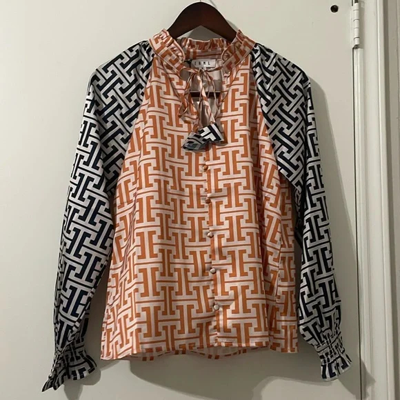 NWT THML Orange and Black Geometric Blouse Size M - Picture 4 of 8
